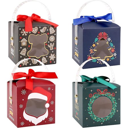 24 st julgodislådor Tårtkartonger Julgodislådor med genomskinligt fönster och handtag julmuffinslådor julkakoraskar till presenter