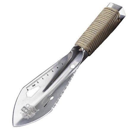 Multiverktyg Överlevnadsspade Camping Spade Metall Militär Skalerad Handspadde Med Paracordhandtag För Utomhusgrävning(Silver)