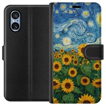 Kompatibelt Plånboksfodral till Sony Sony Xperia 5 V Solrosfält under stjärnklar himmel - Måleri inspirerad av Van Gogh