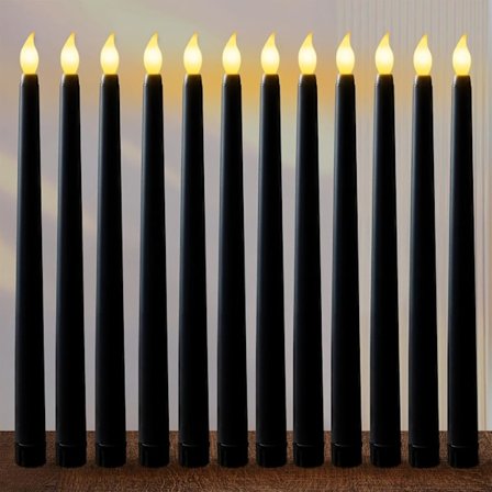 Svart 12-pakning flammeløse lys, elektriske lys, stearinlys for bursdag/jul/halloween/lysmiddag