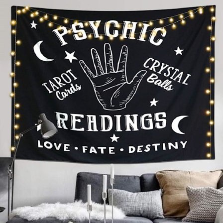 Tapestri Måne og Stjerne Psykiske Avlesninger Svart Mandala Halloween D