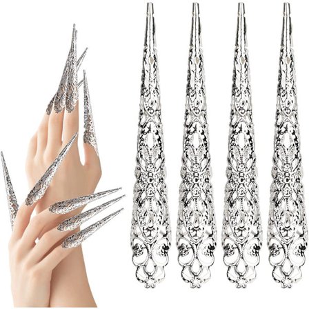 10 stk. fingernegle spids klo ringe, antik dronning kostume finger