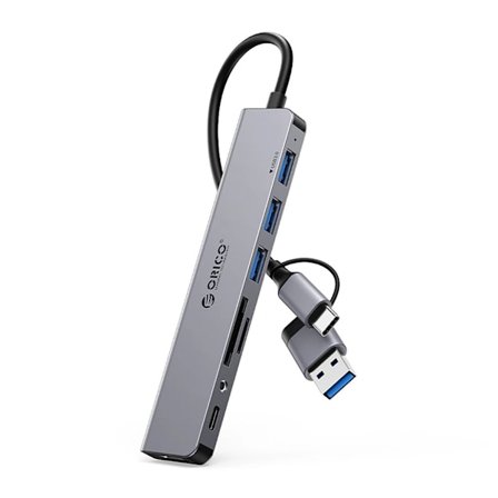 Orico USB-A/USB-C Hub 4x USB-A/1x USB-C/1x 3.5mm Audio/2x TF/SD - Gray