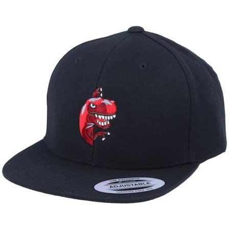 Kiddo Cap - Svart snapback Keps - Kids Peeping Dino T-rex Black Snapback @ Hatstore