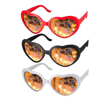 3-pak hjerteeffekt diffraktionsbriller, hjerte specialeffekt briller, 3D hjerte lys solbriller [BR]