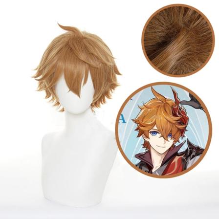 Genshin Impact Tartaglia Cosplay peruukki lyhyt ruskea l mm nkest v