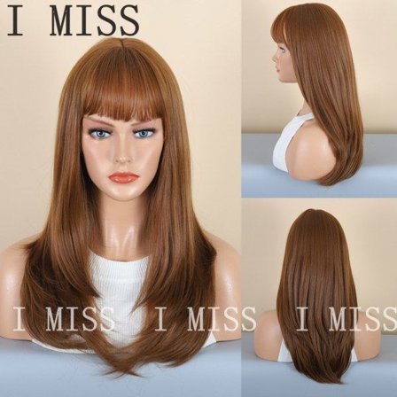 TG Dam Gradient Farge Mørkebrun Middels Langt Rett Hår Parykk