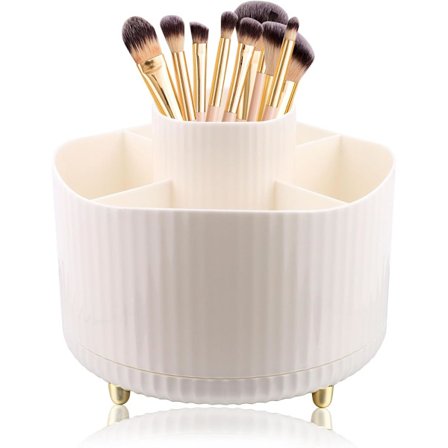 Hvid Roterende Makeup Organizer 360° Roterende Blyantsholder Makeupbørste Opbevaring 5 Rum Makeupbørster Organizer