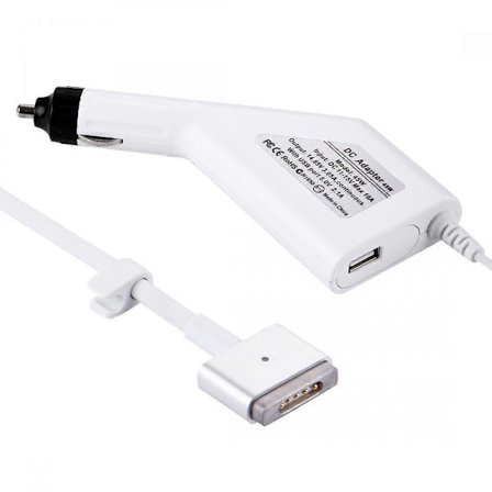 45W 14.85V 3.0 5-polet T-formet MagSafe 2 Biloplader med 1 USB-port til Apple Macbook A1466 / A1436 / A1465 / A1435 / MD224 / MD231 / MD761 / MD711, 