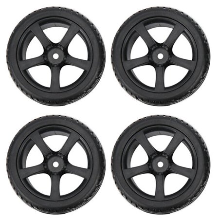 4 stk. Fjernbetjening Gummidæk med Plastfælge Hjul 5 Eger Dæk til 1/10 RC Bil