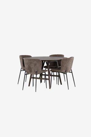 Venture Home - Spisegruppe Kaseindon med 4 stk stoler Modesto - Brun - Spisegrupper - Fra Homeroom