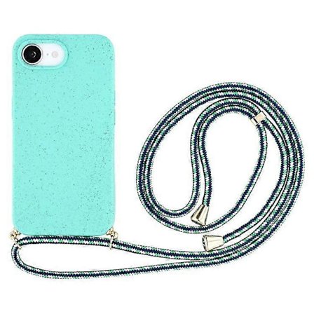 Puhelinkotelo iPhone 16e:lle, biohajoava vehnäolki + TPU-puhelinkuori pitkällä kaulanauhalla