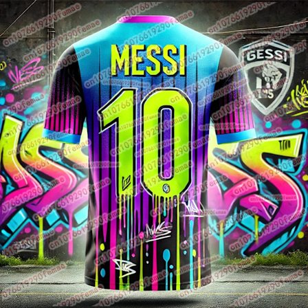 Klassisk Messi Mote Trykt Mote Graffiti Minneutgave Sports Fotballtrøye Daglig Komfortabel T-skjorte