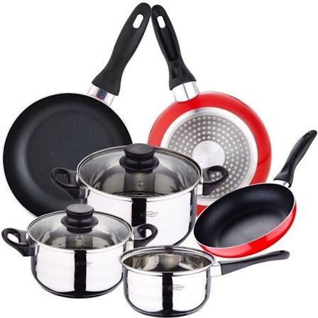 San Ignacio Toledo 8 st 5 st kokkärl set + 3 kastruller för alla värmekällor inklusive induktionskastruller hink