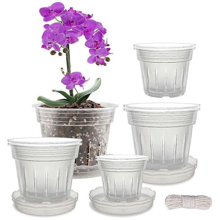 Kruka, 8 Genomskinliga Krukor med Hål och 8 Fat, 10.4, 12.2, 14.5 och 16.3 cm Krukor för Omplantering, Planteringskärl