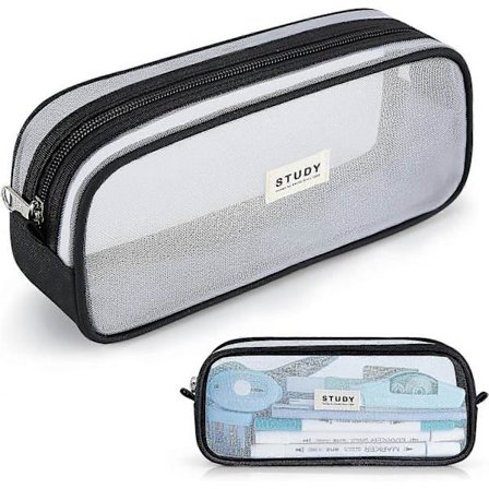 Gennemsigtigt penalhus, stor penalhus, skriveartikler, kosmetiktaske, makeuptaske til studerende, skole, gymnasium, kontor - 1 stk.