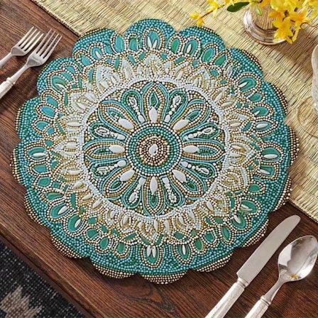 6-Dels Turkis Mandala Perlebesatte Bordbrikker - Varmebestandige Bordbrikker