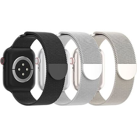 3-pack nätverksmetallband kompatibla med Apple Watch-band 38 mm 40 mm 41 mm 42 mm 44 mm 45 mm 49 mm, magnetisk ögla i rostfritt stål