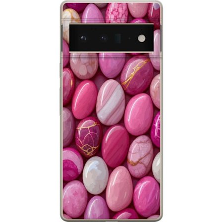 Kompatibelt Mobilskal till Google Google Pixel 6 Pro Rosa marmor stenar - lyxig pastellmix av rosa, lila och vitt med glansig struktur och feminin kä