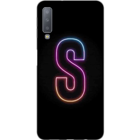 Kompatibelt Mobilskal till Samsung Samsung Galaxy A7 (2018) Neonbokstav S i lysande rosa och blå toner mot mörk bakgrund, stilren bokstavskonst med