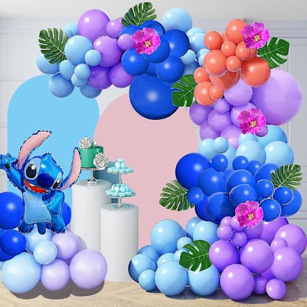 123 stk. Stitch Ballondekoration Garland Arch Kit Inkluderer Blå og Lilla Balloner, Stitch Folie Mylar Balloner til Børn Stitch Fødselsdagsfest 