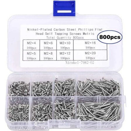 800 kpl Pieni M2 itsest?yttyv? ruuvisetti Phillips-upotusruuveja (M2-4mm 5mm 6mm 8mm 10mm 12mm 16mm 20mm)