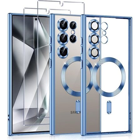 Coque til Samsung Galaxy S25 Ultra - med Magnetisk Cirkel - Blå + 2 Stødtætte Glas - BOOLING