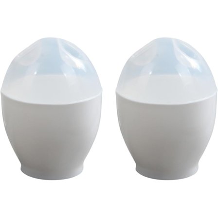 2 mikrovågsäggkokare, äggformad design med lock, för att göra kokta ägg till frukost