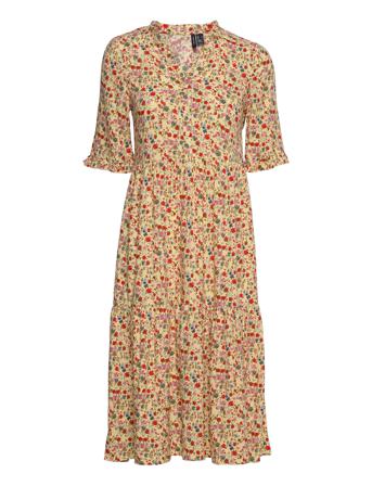 Vmeasy 2/4 Frl Calf Dress Wvn Ga Knælang Kjole Multi/mønstret Vero Moda