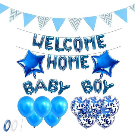 Välkommen Hem Baby Pojke Ballonger Dekoration - Blå Folieballonger