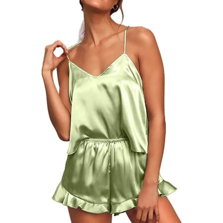RII Dam Sexig Siden Satin Volang Pyjamas Set Cami Shorts Set Nattkläder