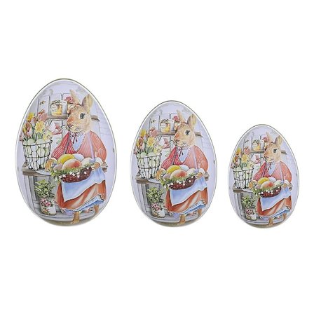 3 stk. Påskeegg godteriboks i blikkboks, dekorativ godteriboks, påskegavepakke