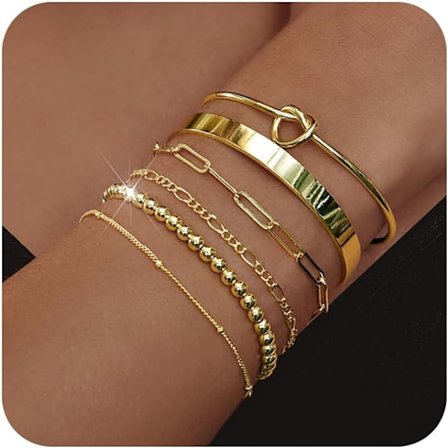 Guld Armbånd til Kvinder 18k Forgyldt Armbånds Stak Bangle Manschet Armbåndssæt til Kvinder Ikke Misfarvning Perle/Papir