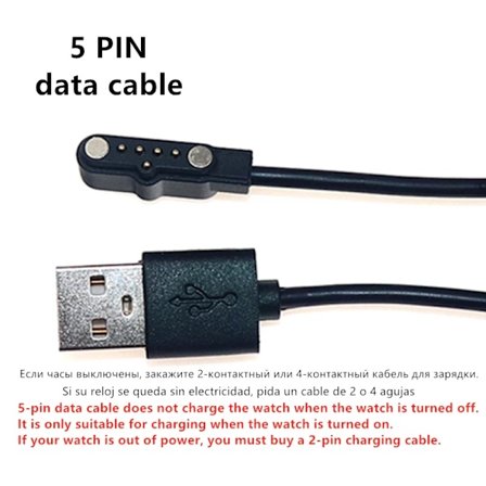 USB Magnetisk 2-Pin Laddning 5-Pin Datakabel Linje Clip-on Laddare för Barn GPS Tracker Smart Klocka LT21 LT31 Q12 Q19 K9 T16 DF33