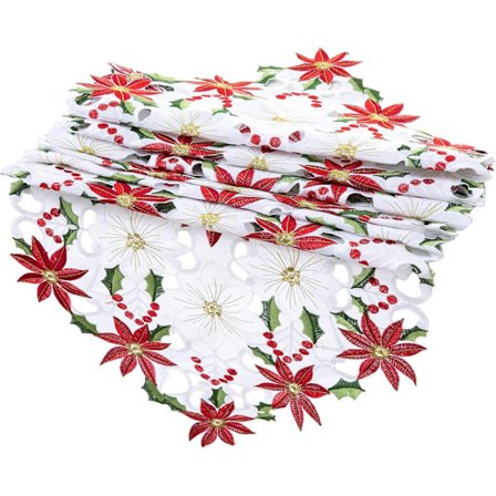 Juleblomst brodert bordløper, brodert bordløper for juledekorasjoner