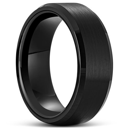 Terra | Bague en carbure de tungstène noir avec bord biseauté 8 mm pour hommes - Bagues en acier - pour Hommes - Lucleon