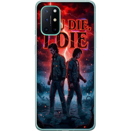 Kompatibelt Mobildeksel til OnePlus 8T Stranger Things-inspirert motiv med to unge menn, rød lynfylt himmel, mørk fantasyfølelse, drama, overnaturlig