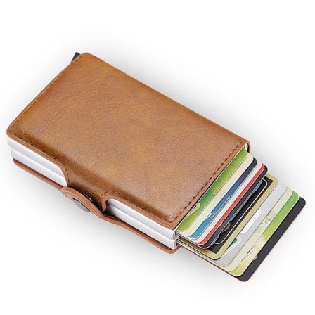 Card Holder RFID Blocking PU Leather/Aluminum Alloy - Brown
