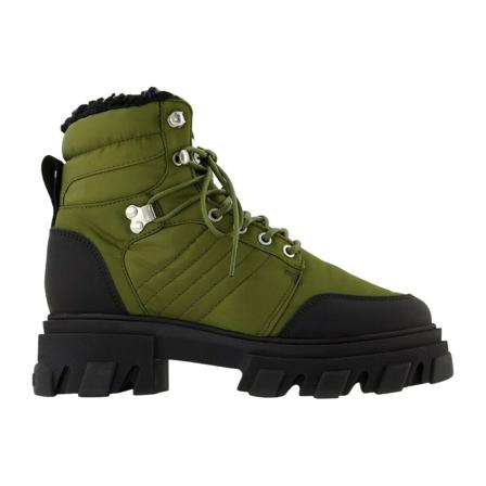Ganni, Cleated Lace Up Hiking Boot en Khaki Leather Zielony, Kobieta, Rozmiar: 41 EU