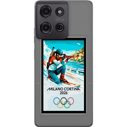 Kompatibelt Mobildeksel til Motorola Moto G75 Retroplakat Cortina Milano 2026 med fjell, vintersportsutøvere, italienske trikolor, Milano-katedralen o