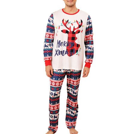 Jule Familie Matchende Hjortehode Trykk Rund Krage Lange Ermer Pyjamas for Menn XL