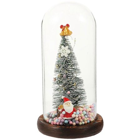 Bordsjulgran i glaskupa Mini julgran med LED-ljus Juldekoration utan batteri