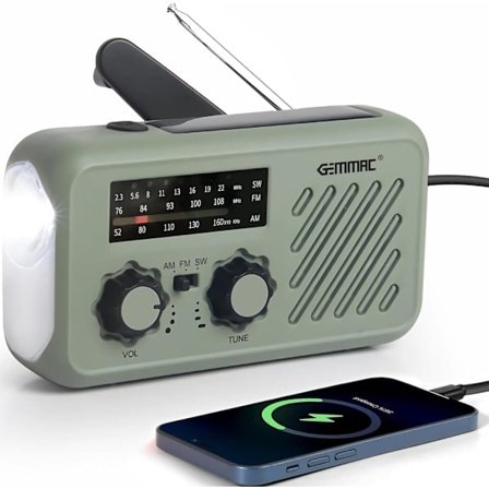 Nødradio Solradio med Sveiv AM FM Powerbank 2000mAh LED Lommelykt SOS