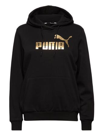 Ess+ Metallic Logo Hoodie Fl Hoodie Svart PUMA