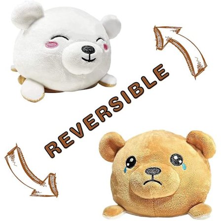 Vakkert sydd vendbar følelsesbamse leker utstoppede dyr vendbar humør plysj dobbeltsidig flip hvit brun.3.5 tommer