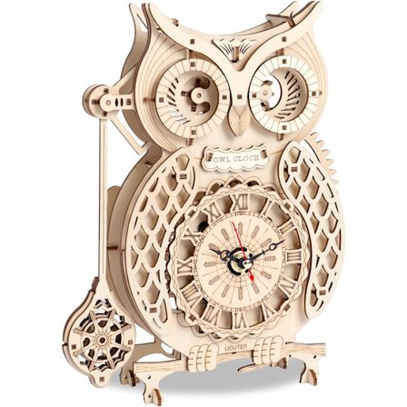 3D Træpuslespil, Ugleur, Mekaniske Modelkits til Voksne at Bygge, Lav Dit Eget Træhåndværkssæt, DIY Samle Legetøj, Træur