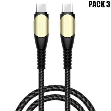 3x 60W hurtigt USB-C til USB-C kabel til Samsung Galaxy A14 A13 A12 A03s A04s A22 A23 A24 A32 - Sort flettet nylon 1M