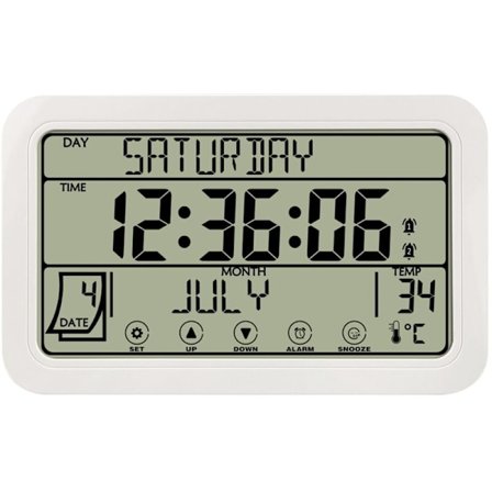 Digital vægur, batteridrevet digitalt ur, 8 tommers bordur med temperatur, fugtighed, dagens dato til , hvid