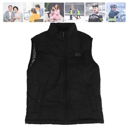 15 Soner Oppvarmet Vest med Temperaturdisplay Elektrisk Termisk Jakke for Vinter Svart L