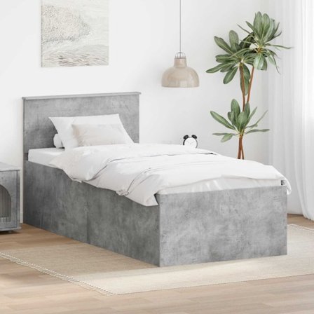 Sängram med huvudgavel Betonggrå 120 x 200 cm Konstruerat trä